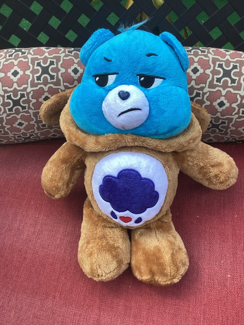 Care Bear Grumpy Bear With Puppy Hoodie 12 Inches  Plush   Great Condition
